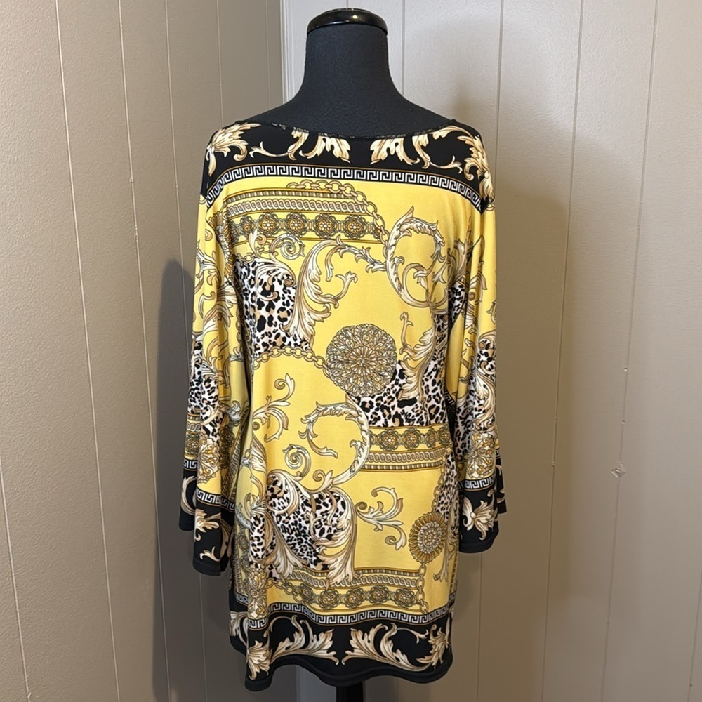 Z Joseph Ribkoff Women’s 12 Top Yellow Black Wide Sleeve Key Stretchy - Picture 6 of 7